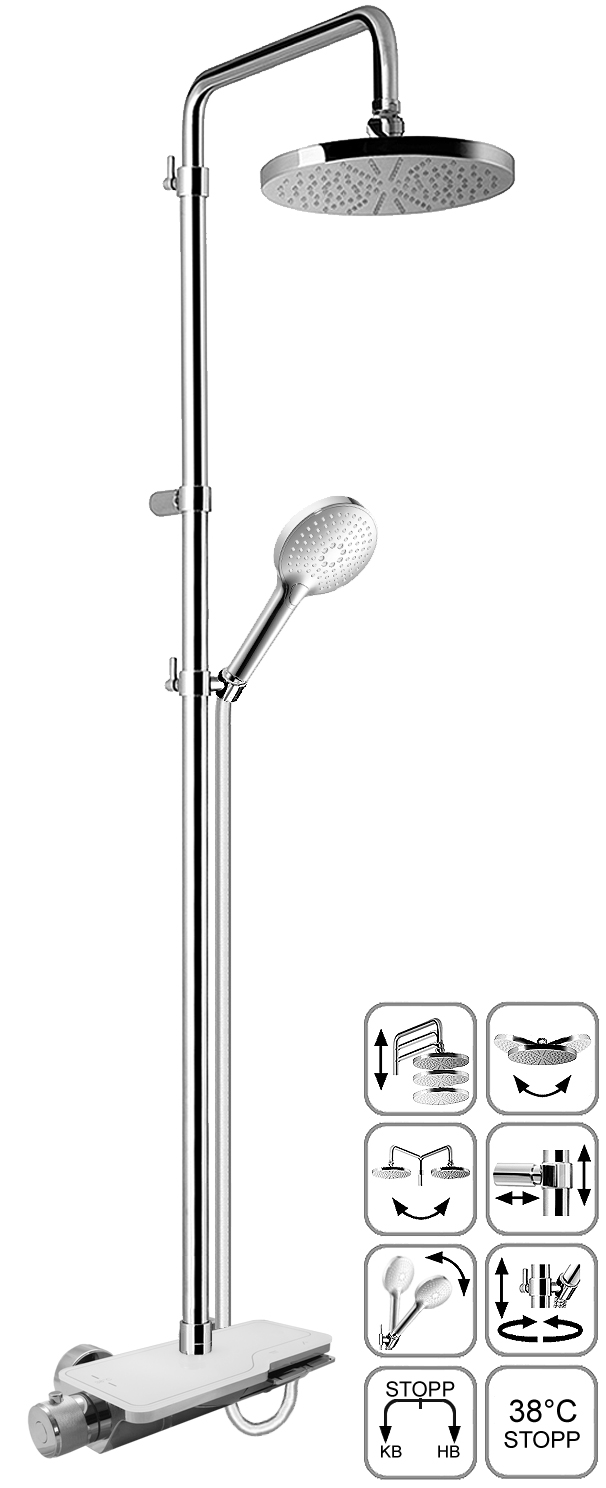 DIBL'therm eco Thermostat-Brausebatterie zur Aufputzmontage, mit Glasablage, mit Bedientasten, inklusive Brauseaufsatz-Kombination