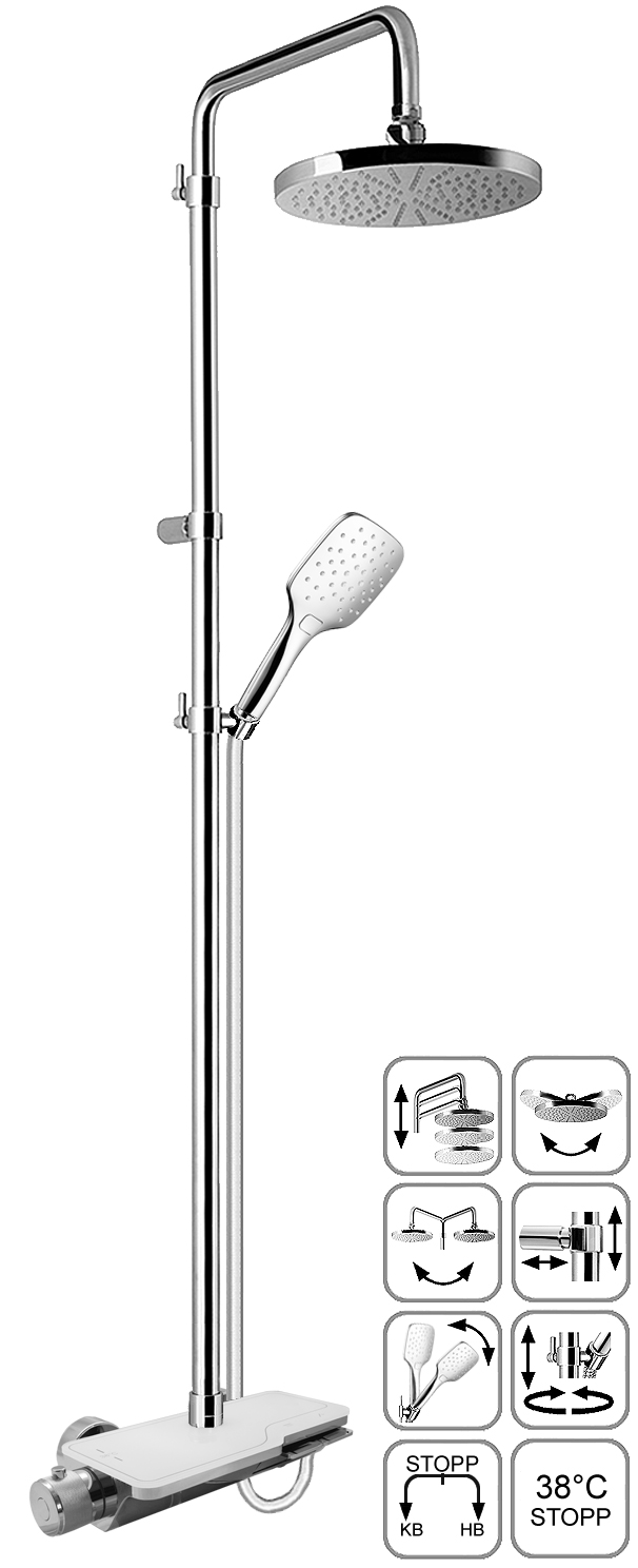 DIBL'therm eco Thermostat-Brausebatterie zur Aufputzmontage, mit Glasablage, mit Bedientasten, inklusive Brauseaufsatz-Kombination
