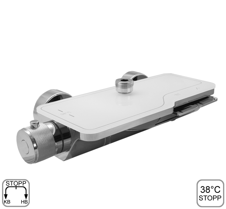 DIBL'therm eco Thermostat-Brausebatterie zur Aufputzmontage, mit Glasablage, für zwei Abgangsanschlüsse oben ¾", unten ½", ohne Brausezubehör