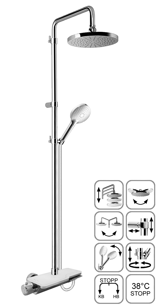 DIBL'therm eco Thermostat-Brausebatterie zur Aufputzmontage, mit Glasablage, mit Bedientasten, inklusive Brauseaufsatz-Kombination